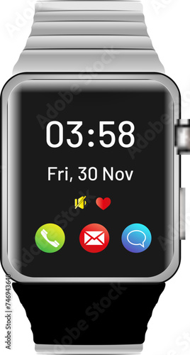 Realistic 3D digital watch in grey color.