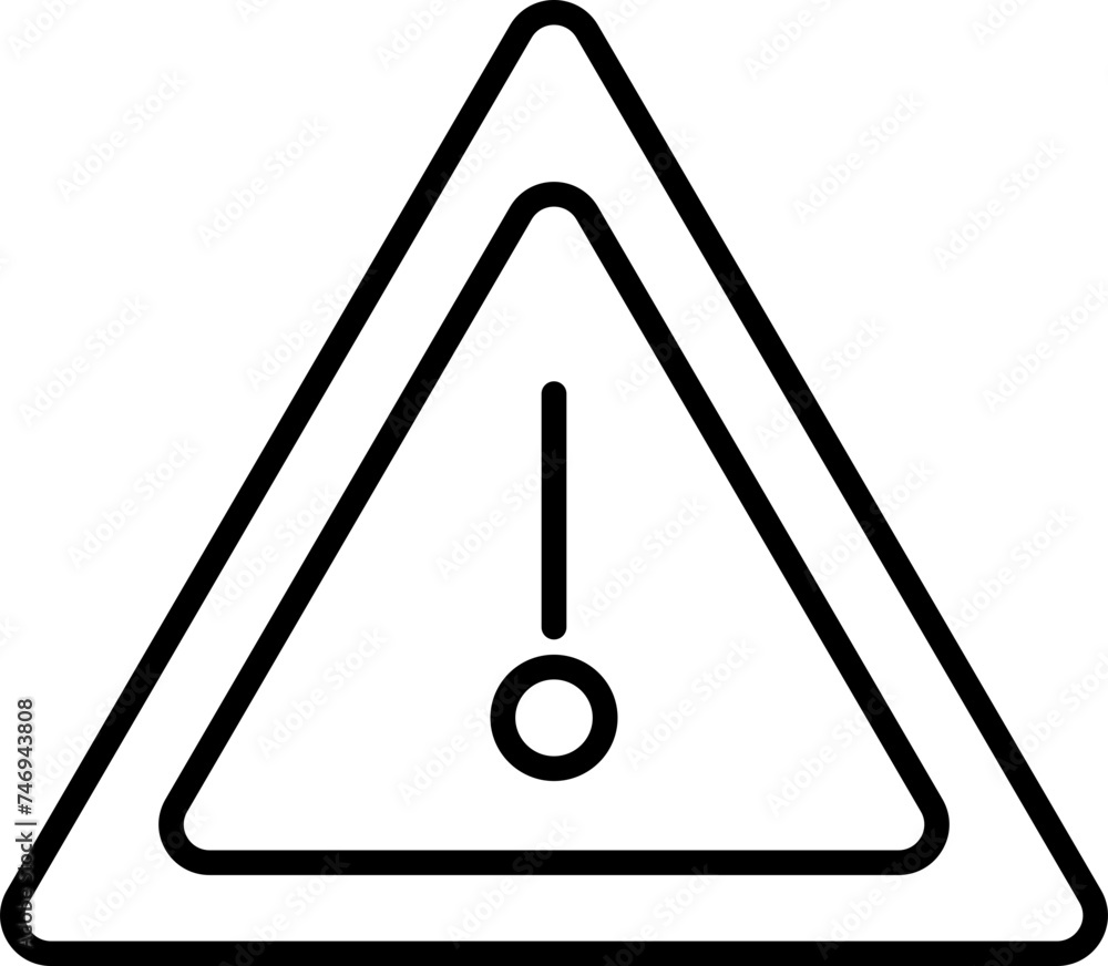 Flat style warning symbol in black line art. Flat style warning symbol in black line art.