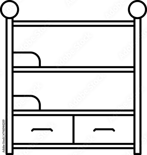 Isolated illustration of bunk bed icon in black line stroke.