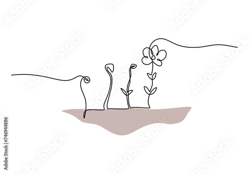Continuous line drawing of plant growth stages. Single one hand drawn spouting growing eco concept.