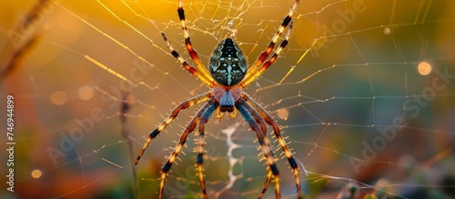 Intricate Spider Web Weaves Across Vast Field - Arachnid at Rest