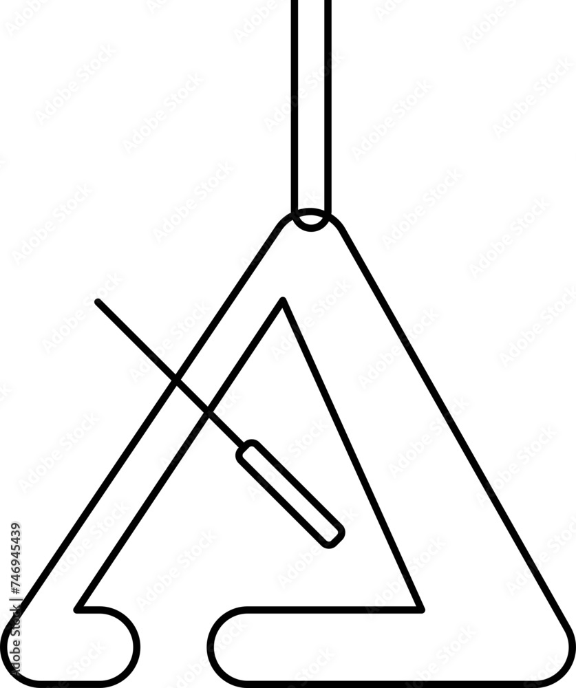 Obraz premium Black line art triangle music instrument with beater.