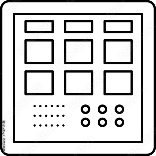 Launchpad icon in black line art.