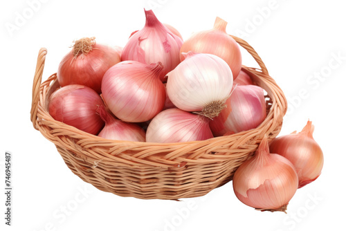 Fresh Shallots in a Basket Isolated On Transparent Background