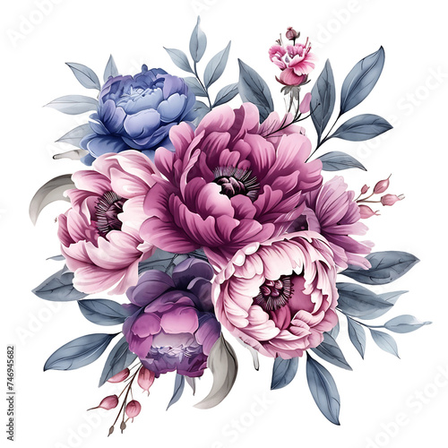 Subdued Magenta Peony Blossom Watercolor Clipart