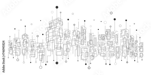 City landscape on a white background. Urban design art in the form of lines. Infrastructure and connectivity in the future world. Communication technology concepts. Vector illustration.