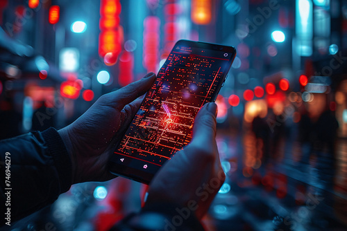 people checking for the stock prices and chart showing inclining on big glass screens, at the stock market office, on laptops and tablets and mobiles 
