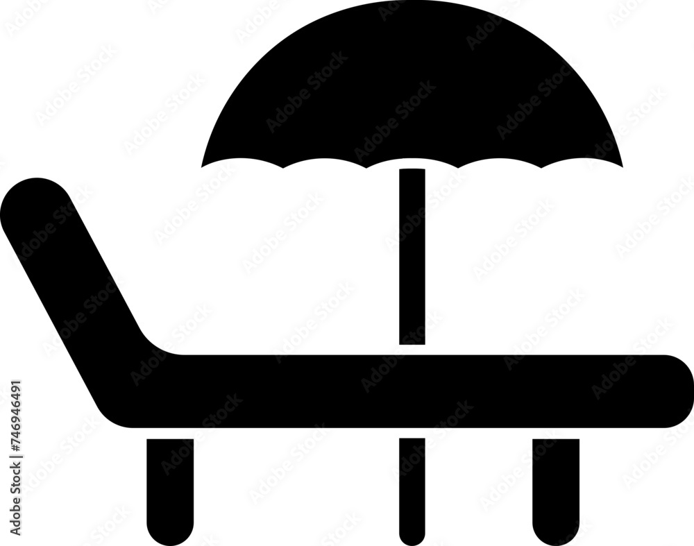 Vector sign or symbol of bed with umbrella. Vector sign or symbol of bed with umbrella.