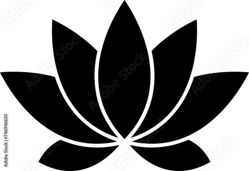 Flat style lotus flower icon in black color.