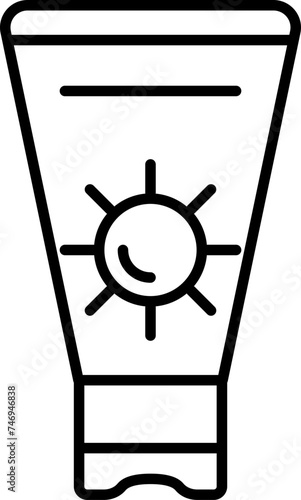 Tanning lotion or cream in black line art illustration.