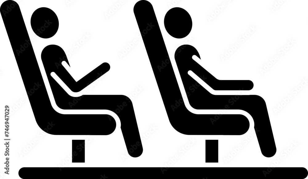 Character of two passenger sitting on chairs. Glyph icon or symbol. Character of two passenger sitting on chairs. Glyph icon or symbol.