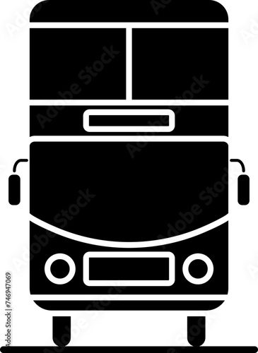 B&W double decker bus icon in flat style.