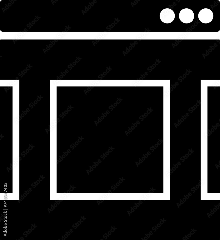 Glyph web window icon in b&w color.