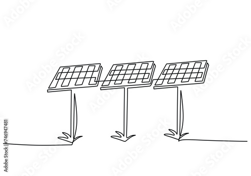 One line drawing of solar panel photovoltaic. Sunlight energy source. Green renewable energies concept.