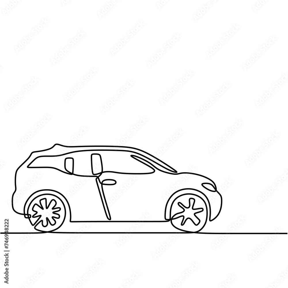 Modern car one line drawing. Continuous hand drawn vector illustration minimalist.