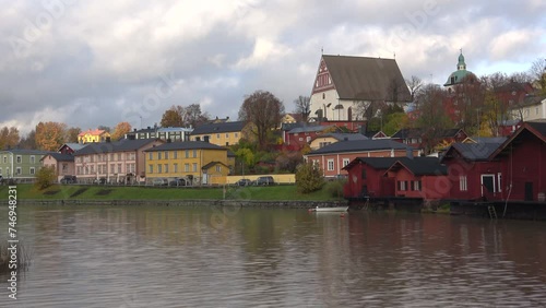 October day on the Porvoonjoki river (timelapse). Old Porvoo, Finland  photo