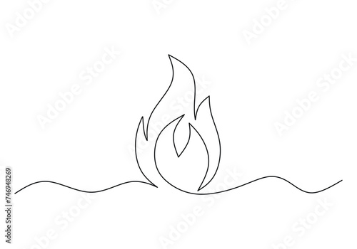 Flame in continuous one line drawing. Fire icon concept.