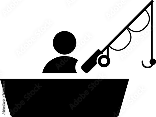 Illustration of human doing fishing icon or B&W color.