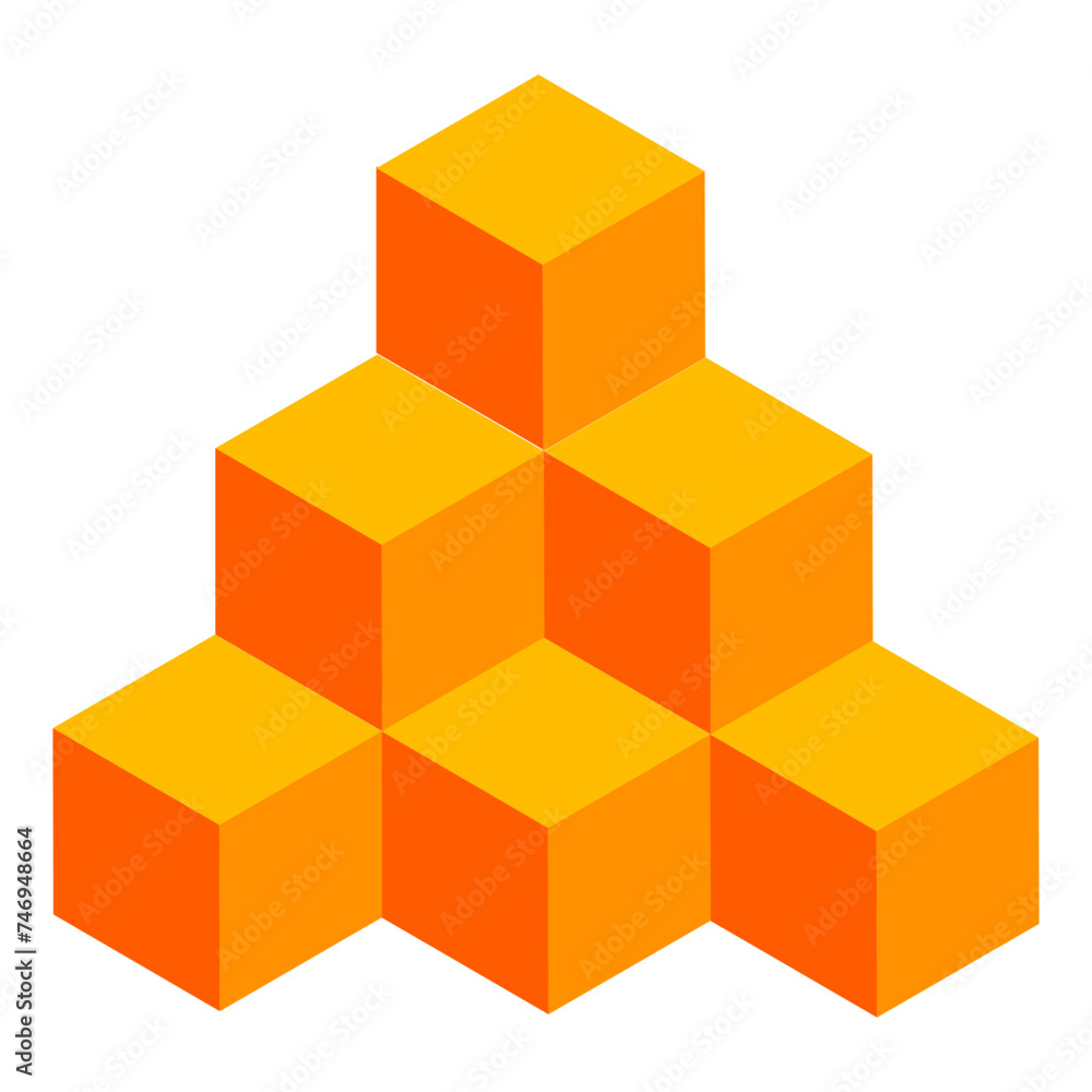 Obraz premium Isometric illustration of block cube pyramid infographic chart in orange color.