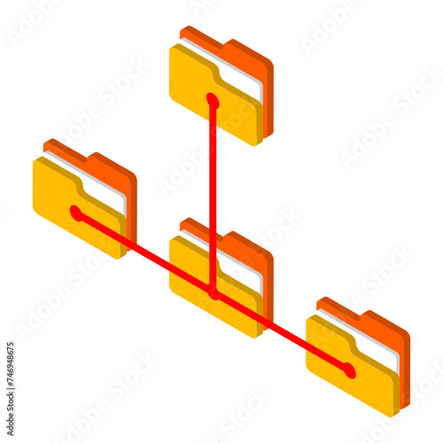 Isometric file sharing or networking icon.