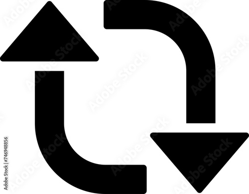 B&W synchronization icon in flat style.