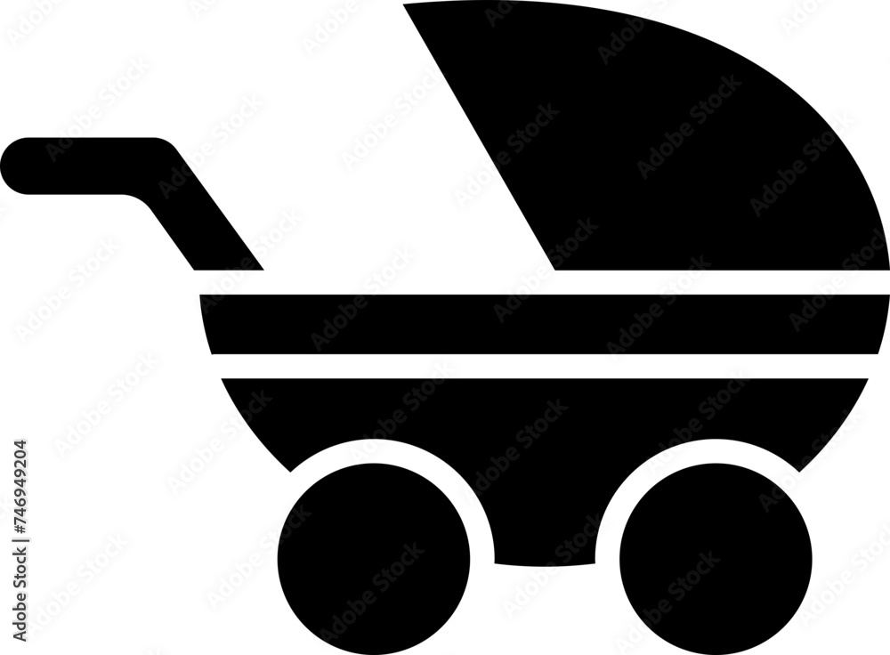 B&W stroller glyph icon or symbol. B&W stroller glyph icon or symbol.