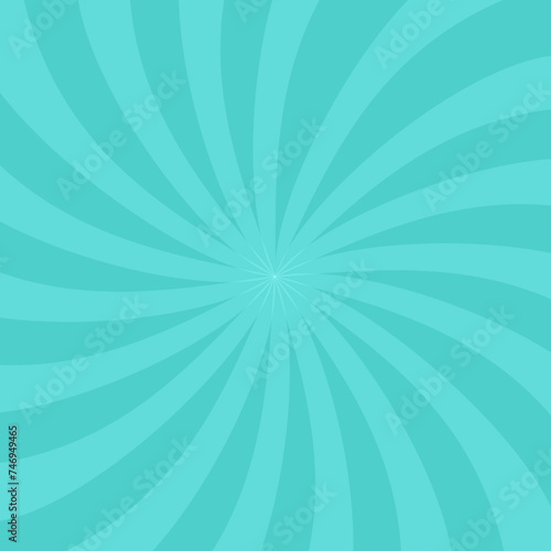 Abstract spiral rays turquoise color background.