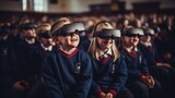 Diverse schoolchildren wearing vr headsets for virtual reality experience in classroom setting