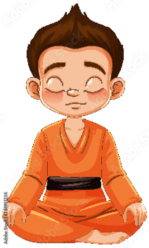 Cartoon of a boy meditating in orange attire