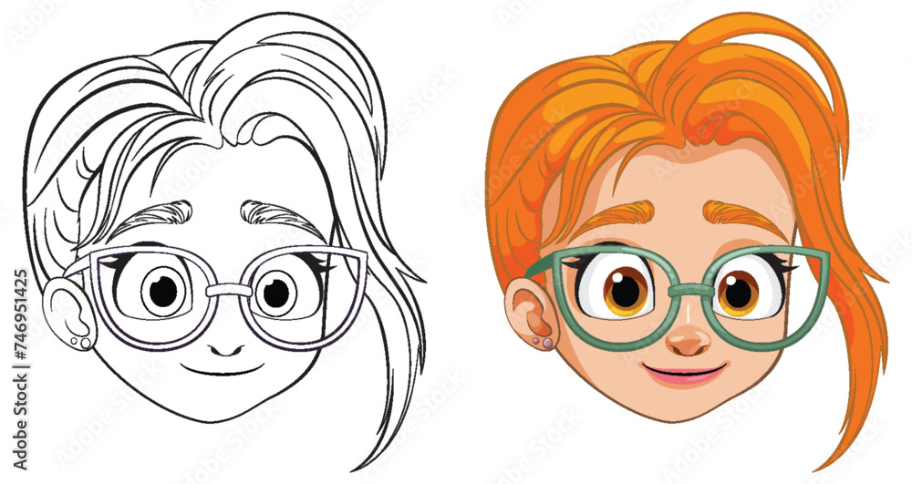 Black and white and colored girl illustrations Black and white and colored girl illustrations