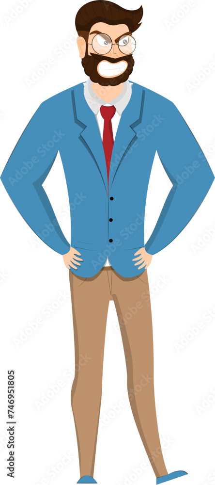 Fototapeta premium Character emotion concept. Young man standing happy smiley face.