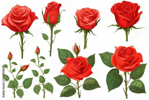 Realistic set of vector elements of red roses flow