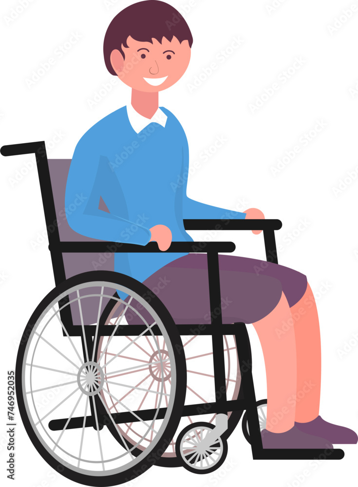 Cartoon character of a cute young boy sitting in wheelchair. Cartoon character of a cute young boy sitting in wheelchair.
