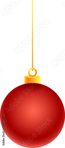Hanging red bauble on white background.