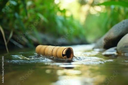 Relaxation with stream of water flowing out of bamboo