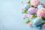Bunch of blue and pink decorated Easter eggs