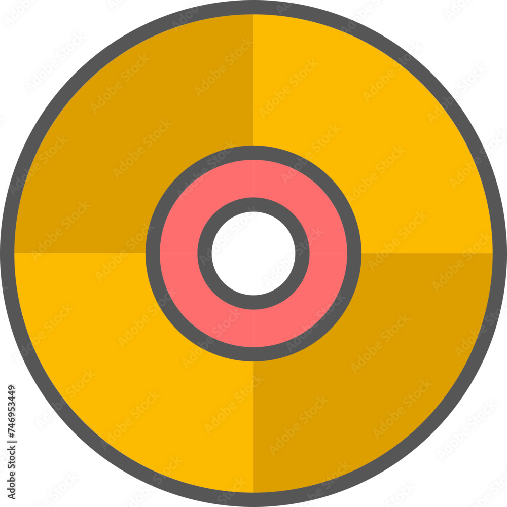Flat style CD or DVD icon in yellow and red color. Flat style CD or DVD icon in yellow and red color.