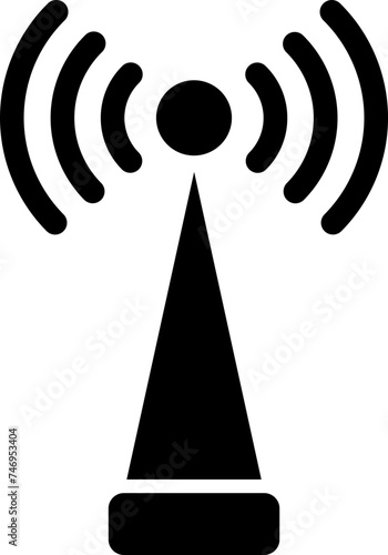 B&W signal tower icon in flat style.