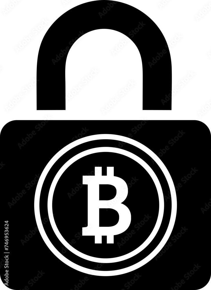 Bitcoin lock icon in b&w color. Bitcoin lock icon in b&w color.