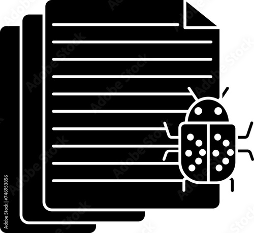 Virus infected file document glyph icon.