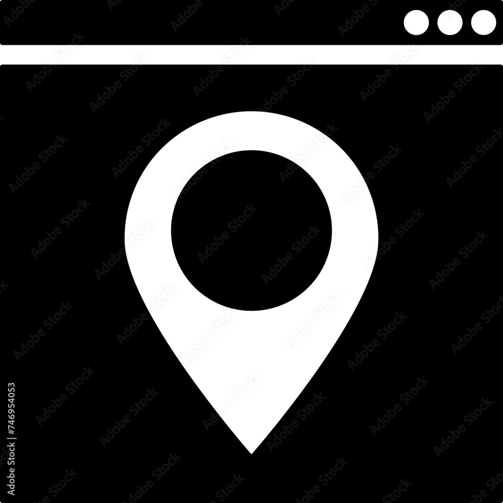 Online map location searching web page icon in b&w color. Online map location searching web page icon in b&w color.