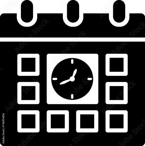 B&W illustration of calendar time icon.