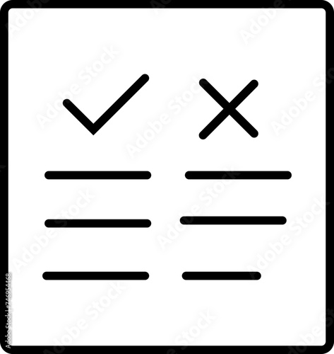Line art illustration of pros and cons icon.