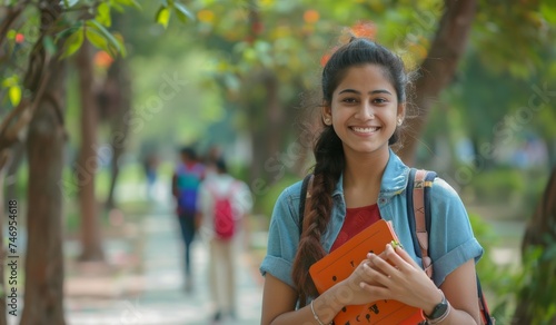 Happy Indian teen in college campus, happy Indian student in college 