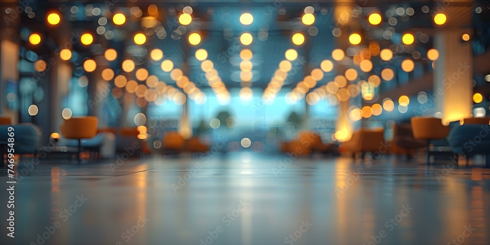 Sophisticated Airport Lounge with a Distinctly Rendered Blurred Airplane Background. Concept Airport Lounge, Sophisticated Design, Blurred Background, Airplane Theme