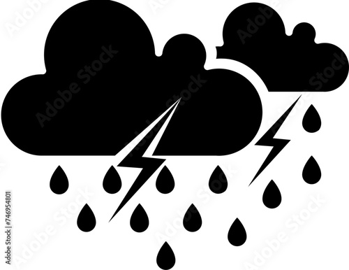 Thunderstorm rain icon in flat style.