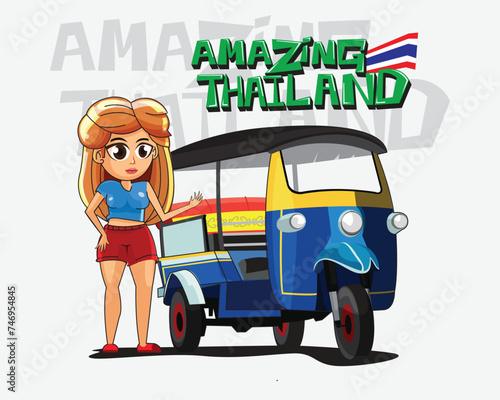 cute lady with Tuk Tuk thailand
