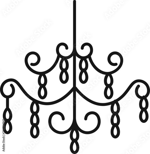 Line art illustration of chandelier icon.