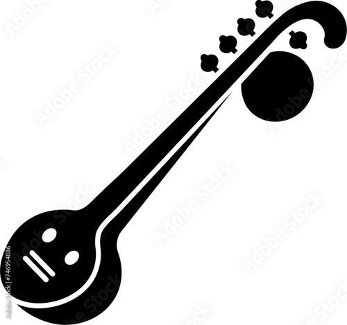 B&W veena icon in flat style.