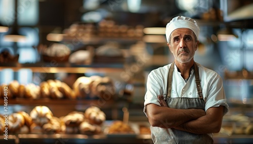 sad baker in his bakery, portrait of a baker
